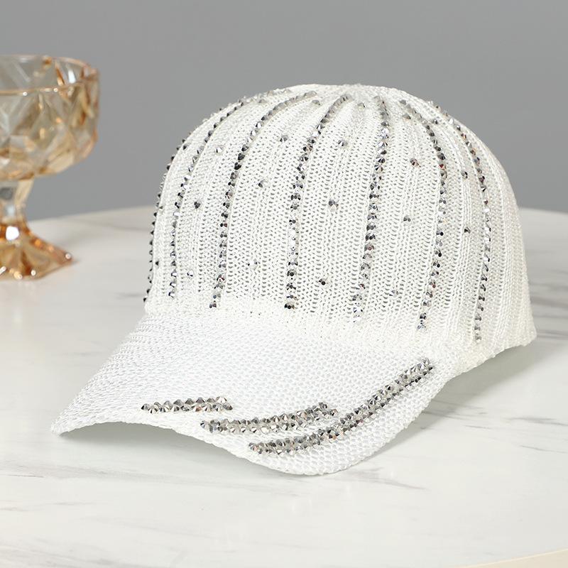 Hat Women's Hollow Breathable Knitted Cap Summer Versatile Rhinestone Baseball Cap Sun Protection Sun Hat Women