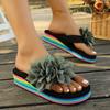 Flip-flops women's summer rainbow flower thick-soled sandals with colorful soles, women's shoes casual beach slippers