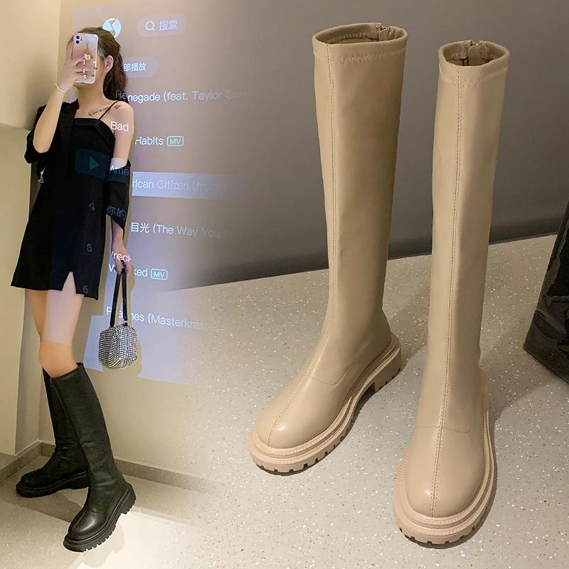 Autumn Winter Women Flats Heel Women Long Boots High Quality Soft Leather Ladies Knight Boots Casual Knee High Boots