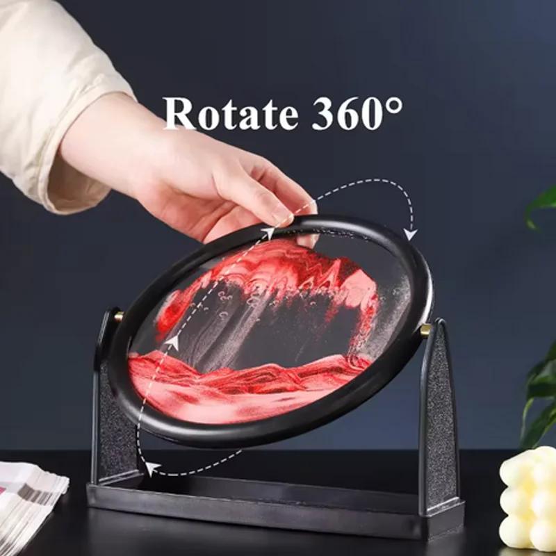 Roterbar Flödande Sandmålning Konstbild Rund Glas Timglas 3D Djuphav Kvicksand Modern Hemdekoration Färgat Timglas