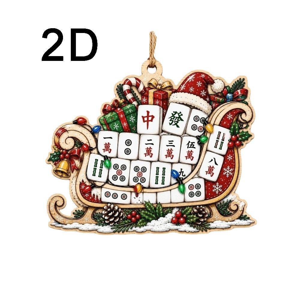 Mahjong Theme Christmas Hanging Decoration Wooden Xmas Pendant Christmas Tree Ornaments Christmas