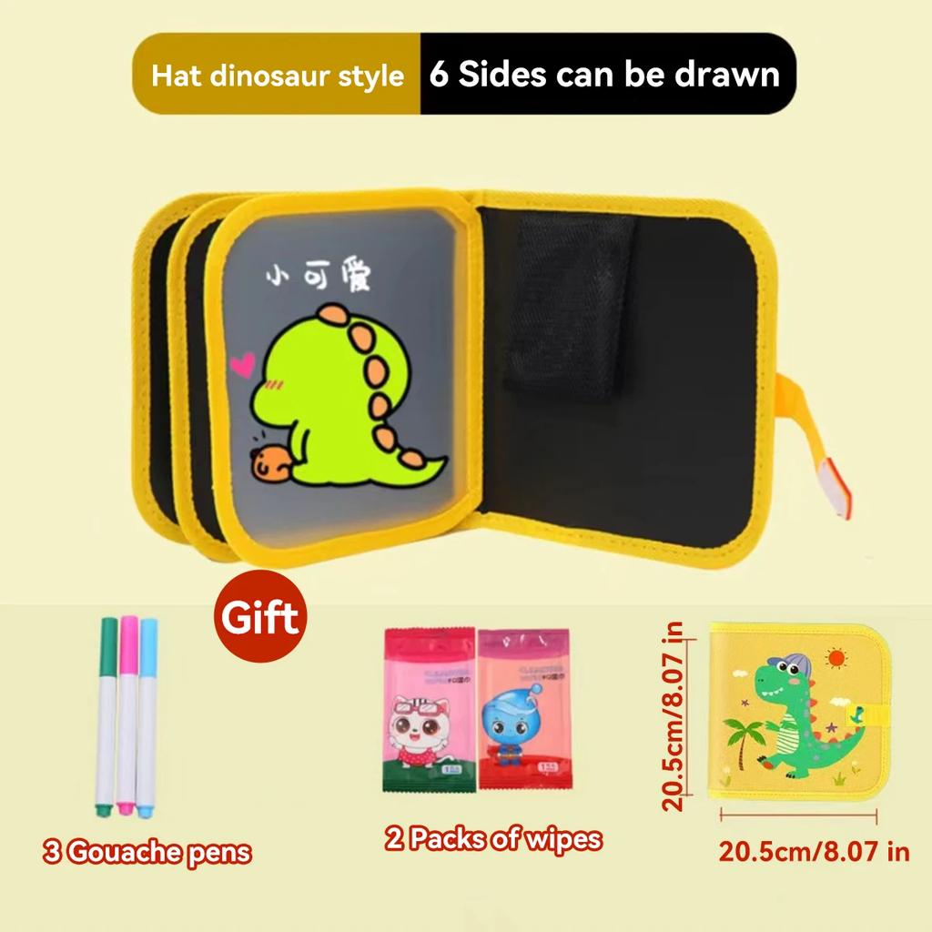 Back to School Reusable 6 Pages Graffiti Book&Board Set with Chalk Markers for Kids Drawing Art Learning Toys Educational Gift