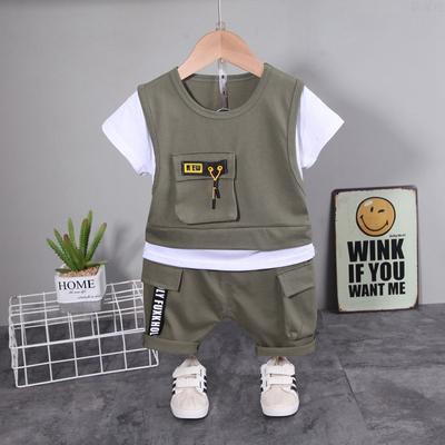 Vêtements pour garçons de 0 à 4 ans, chemise à col rond cousue, Short à manches courtes, costume de sport pour enfants