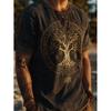 Men's Vintage Washed Yggdrasil Tree Of Life Rune Print Short Sleeve T Shirt Crew Neck Retro Casual Top