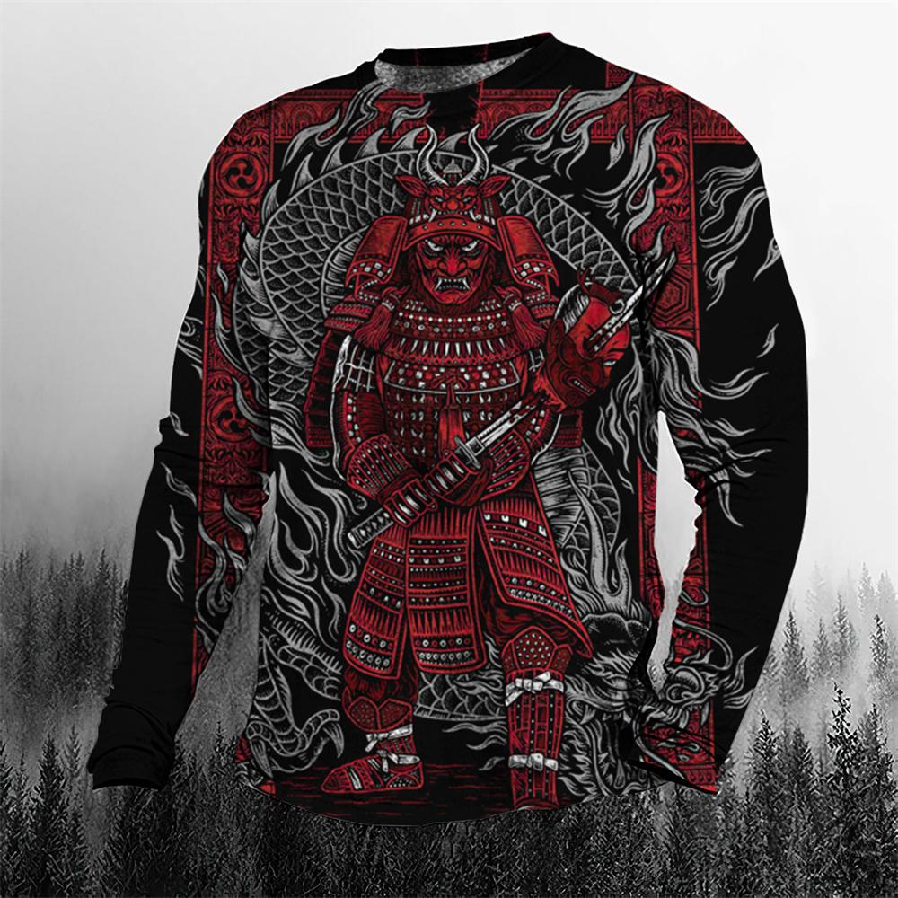 Tricou Super Cool Vintage Japonez Samurai pentru Bărbați cu Gât Rotund, Îmbrăcăminte pentru Bărbați, Mărimi Mari, Casual, Mânecă Lungă, Topuri, Tricou Imprimat 3D