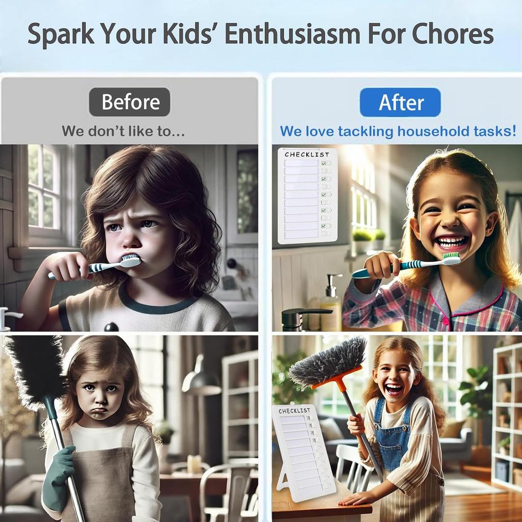 Dry Erase Chore Chart, Standable Whiteboard Checklist Board, Chore Chart for Kids Routine Chart with a Pen (Standable)