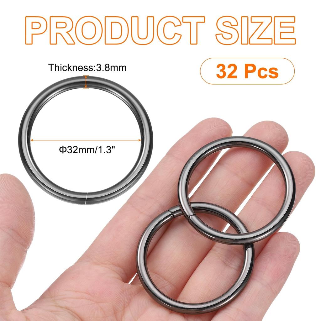 32pcs Buckles Inner Diameter Thickness Zinc Alloy Opening Clasp Clips for Craft Key Ring Bag Strap Belt DIY Accessories Gun Black [uxcell] O-Ring