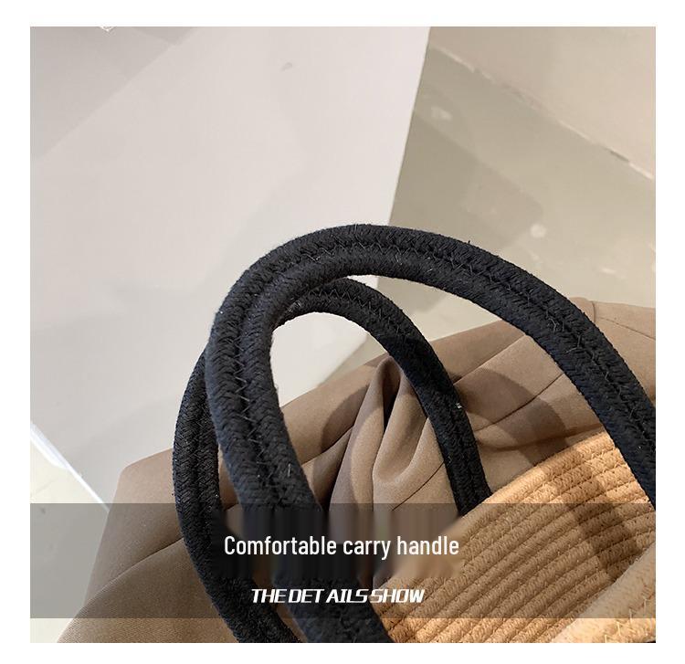 Contrast Color Cotton Rope Woven Women's Tote: Stylish, Large Capacity, Versatile Korean Handbag