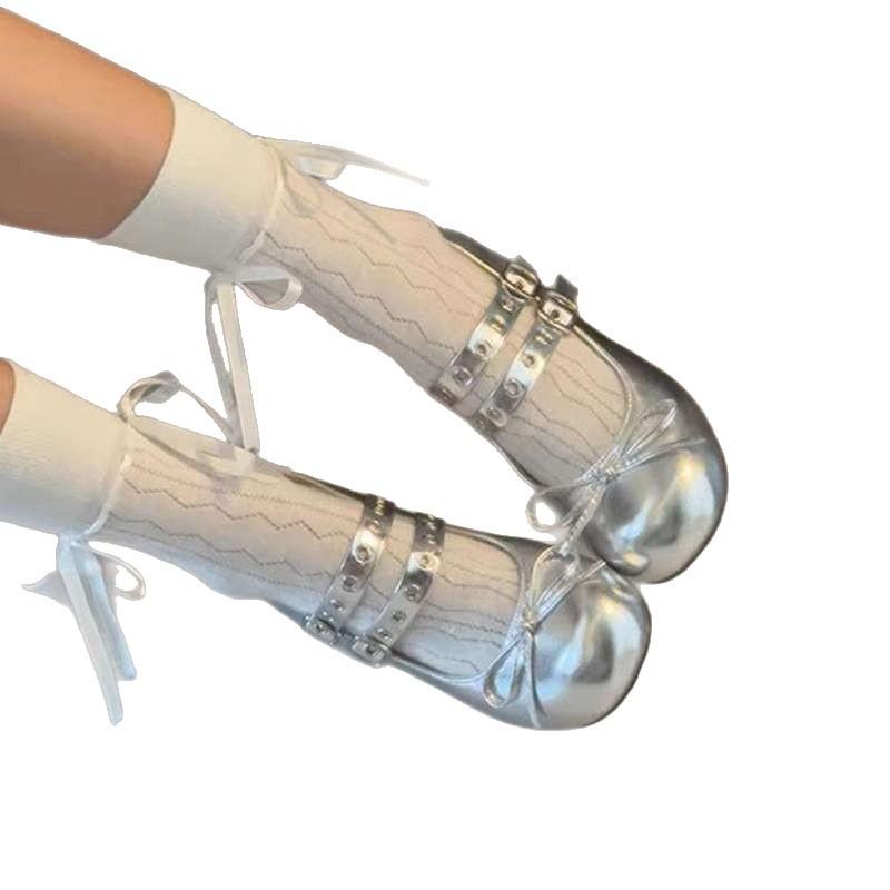 Silver thick heel platform Mary Jane shoes summer new round head versatile cold feeling single shoes