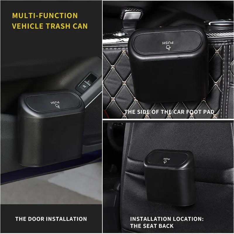 Universal Car Hanging Trash Can Mini Car Flip Cover Debris Organizer Storage Box ABS Square Push Car Interior Accessories