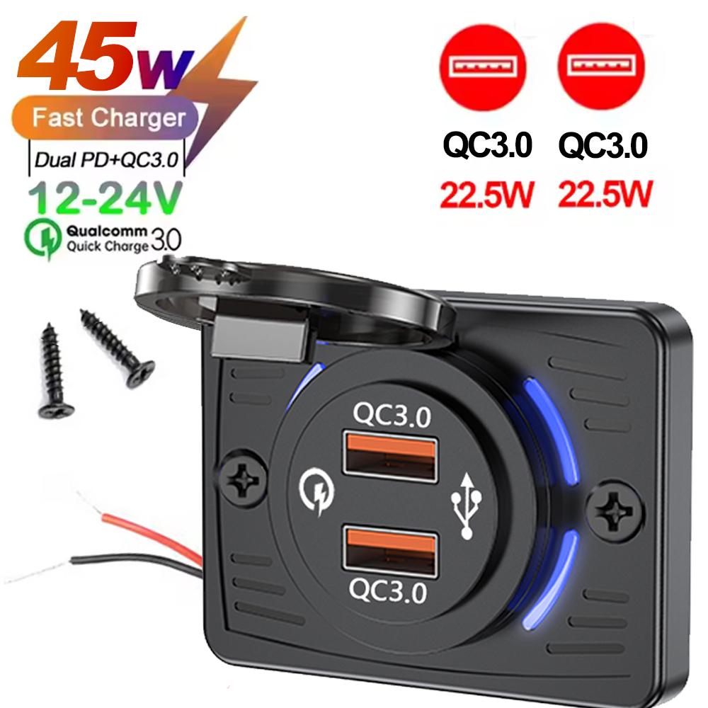 2-4 Ports USB Outlet QC 22.5W PD 30W Type-C Quick Charge & QC3.0 Panel Wall Mount Charger Adapter for Bus ATV Truck