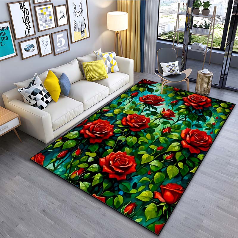 Multi Size Beautiful Roses Print Carpet for Living Room Bedroom Bedside Bathroom Floor Mat Area Rug Sofa Mat Home Decor