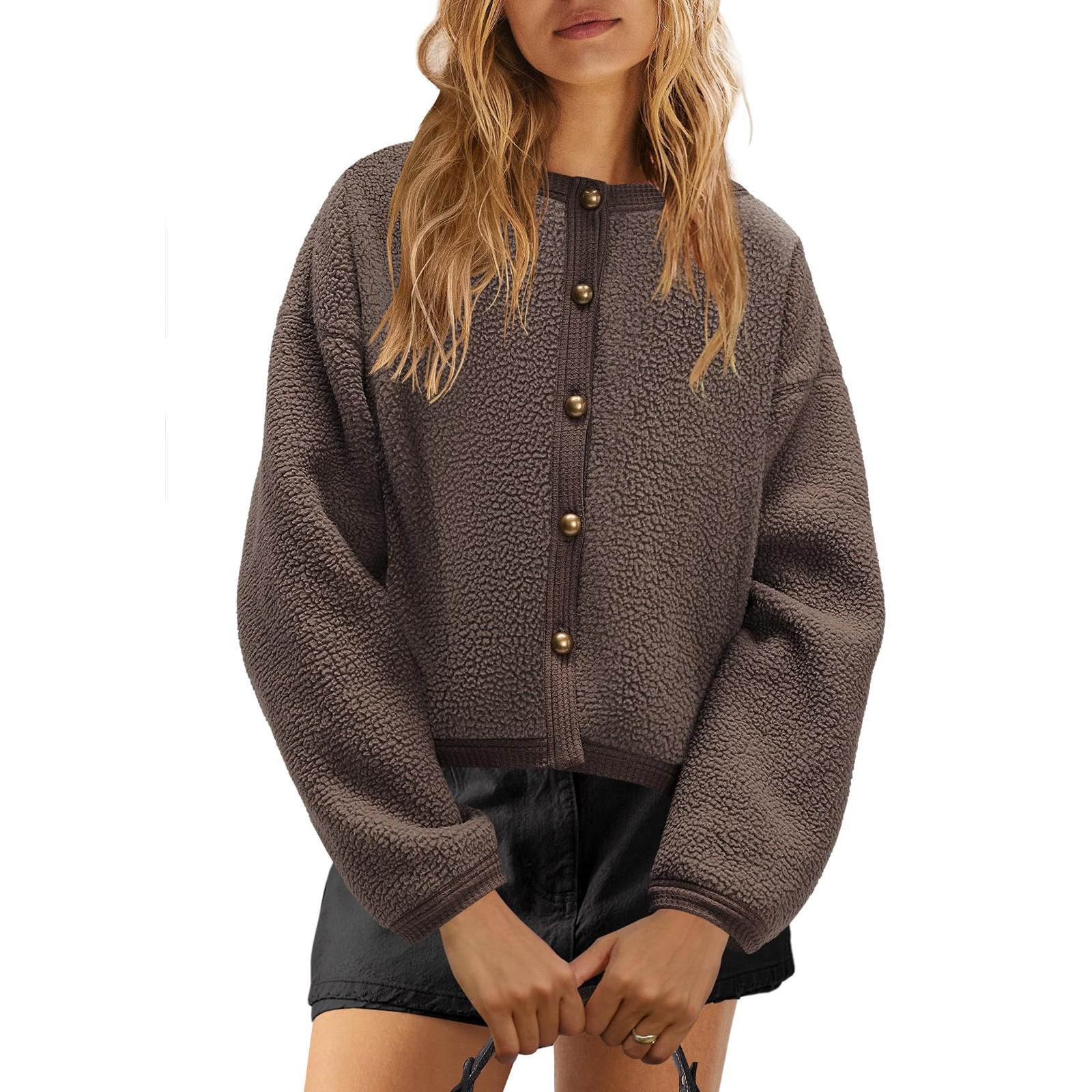 

Женская флисовая куртка с пушистым верхом, повседневная, с длинным рукавом, теплая, зимняя, с карманами S