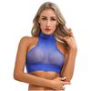 Womens Mock Neck Sleeveless Sheer Crop Top Glossy See Through Vest