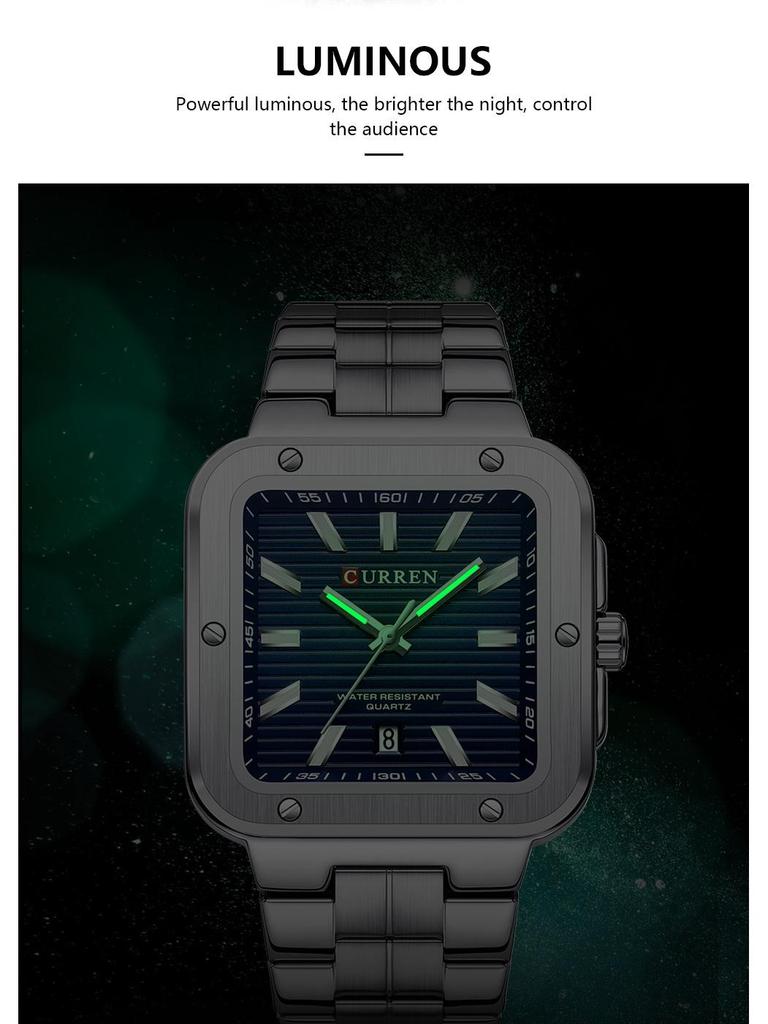 CURREN 8479 Unisex Minimalist Square Quartz Wristwatch with Calendar