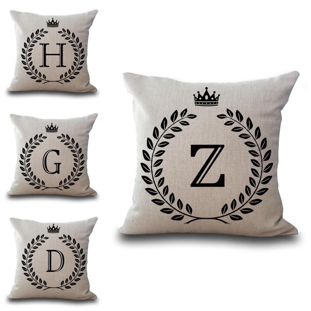 Stylish 26 Letter Cotton Linen Cushion Cover Pillow Case For Home Sofa Decor 18 Inch