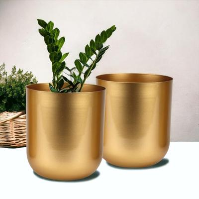 4.3 Inches Round Metal Planter for Home Decor, Pack of 2 (Gold)