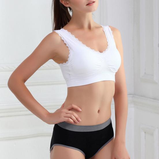 Jednobarevné dámské krajkové lemování Bezešvé vycpané drátěné podprsenky Crop Top spodní prádlo