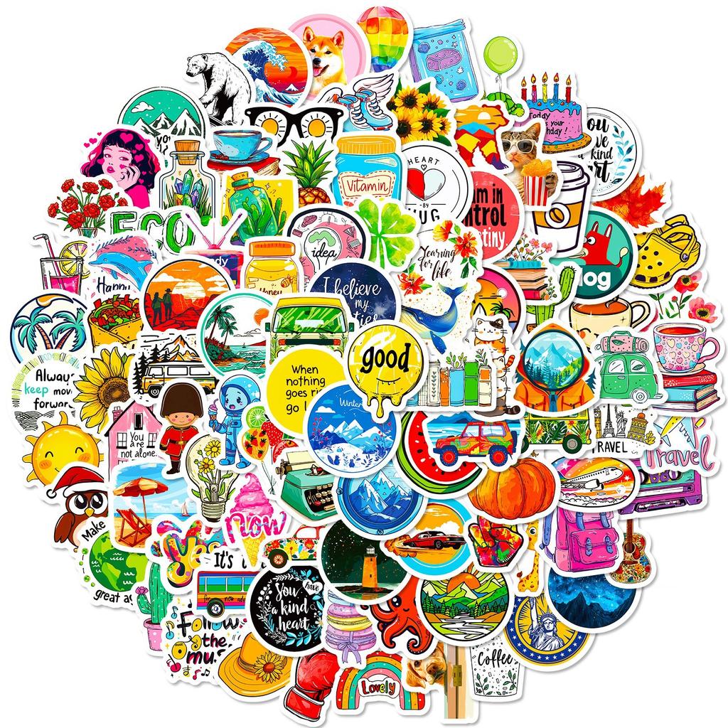 100 Pieces Small Size 4cm Beach Fresh Ins Style Mixed Stickers DIY Suitcase Stickers