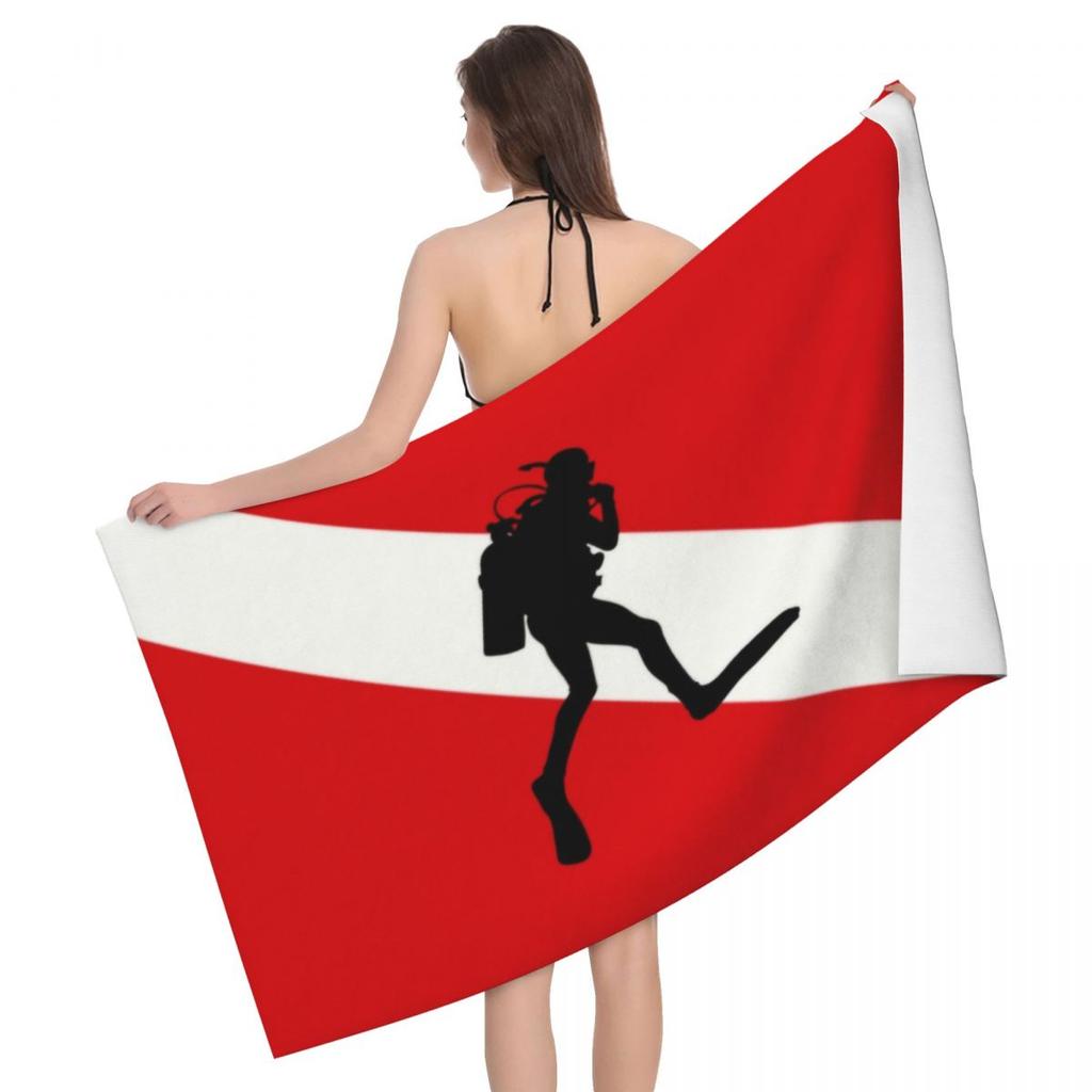 Scuba Diver Flag Beach Towel Quick Drying Dive Diving Super Soft Microfiber Bath Sauna Towels