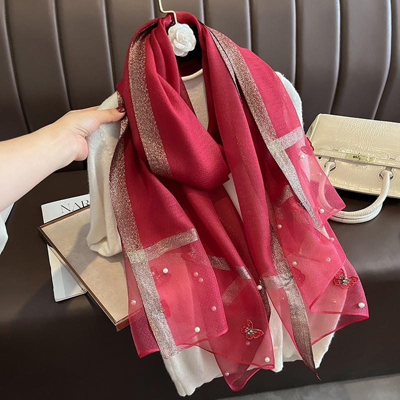 Luxury Brand Women Fashion Scarf Plain Solid Silk Chaetodon Auripes Shawls Scarves Summer Lady Bandanas Foulard Hijab