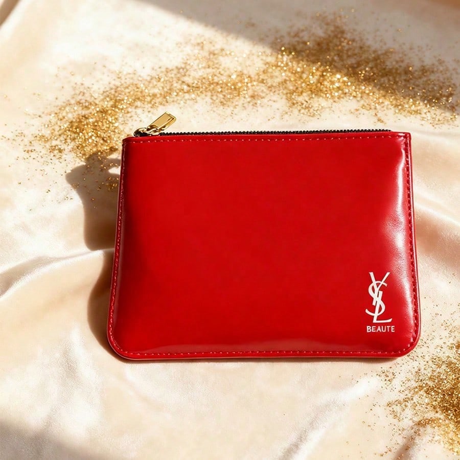 Saint Laurent Makeup Pouch - PU Leather Cosmetic & Coin Case, Luxury Free Gift with Purchase