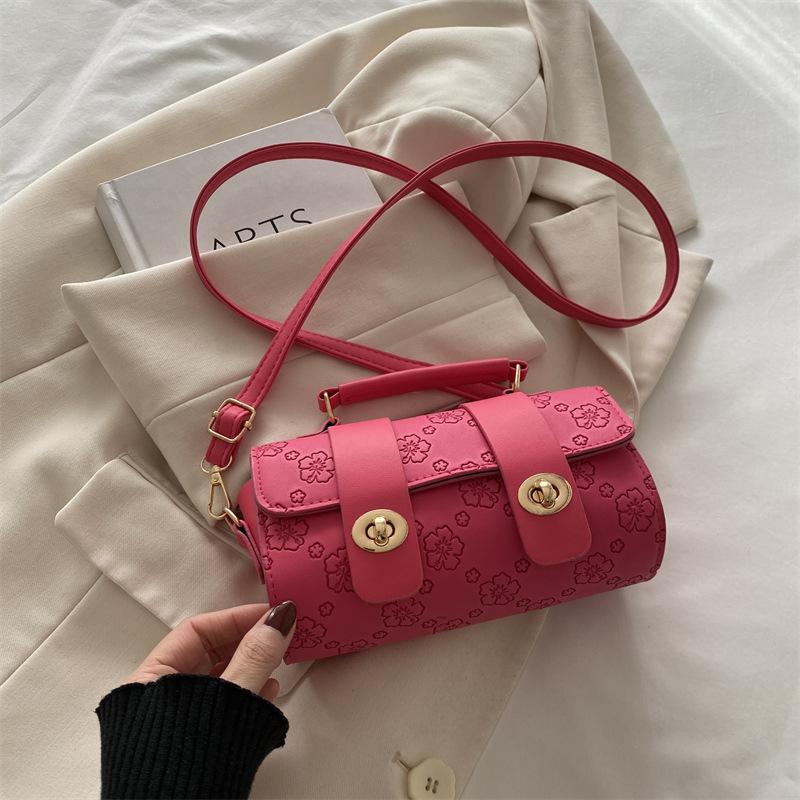 Winter New Trendy Fashion Crossbody Bag Embossed Texture Shoulder Bag Niche Retro Cylindrical Handbag Purse For Women KTY
