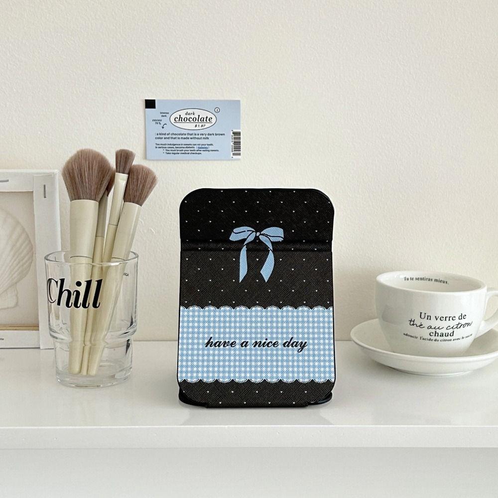 Compact Cosmetic Mirror Desktop Stand Mirror Pu Leather Pocket Make-up Mirror Vanity Mirror  Unisex