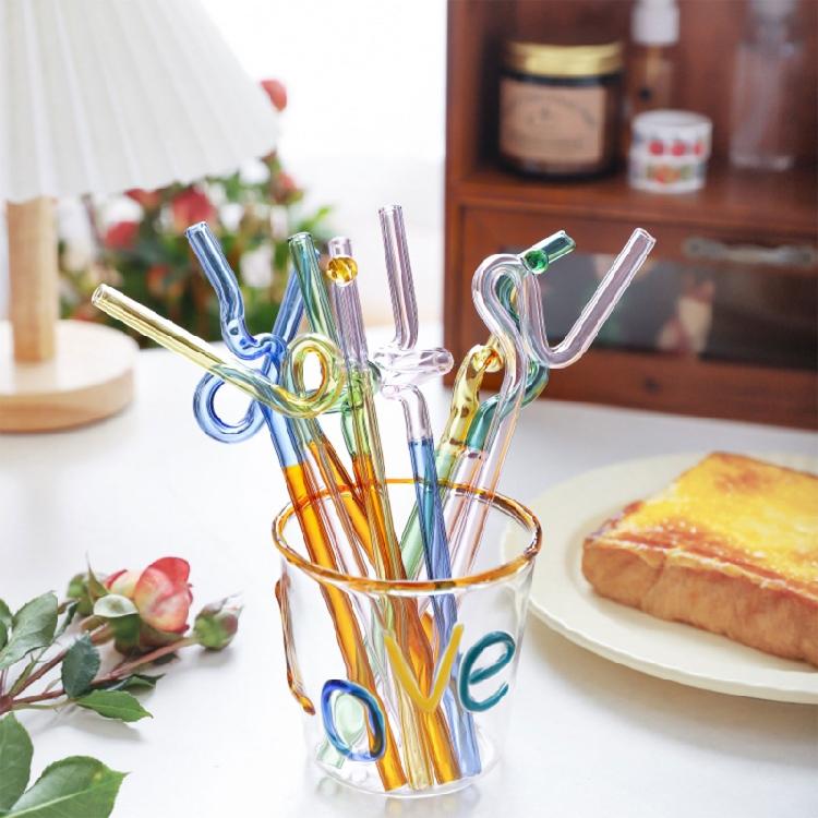 Colorful Glass Straws Reusable Drinking Straw Spiral Shape Easy to Use Clean