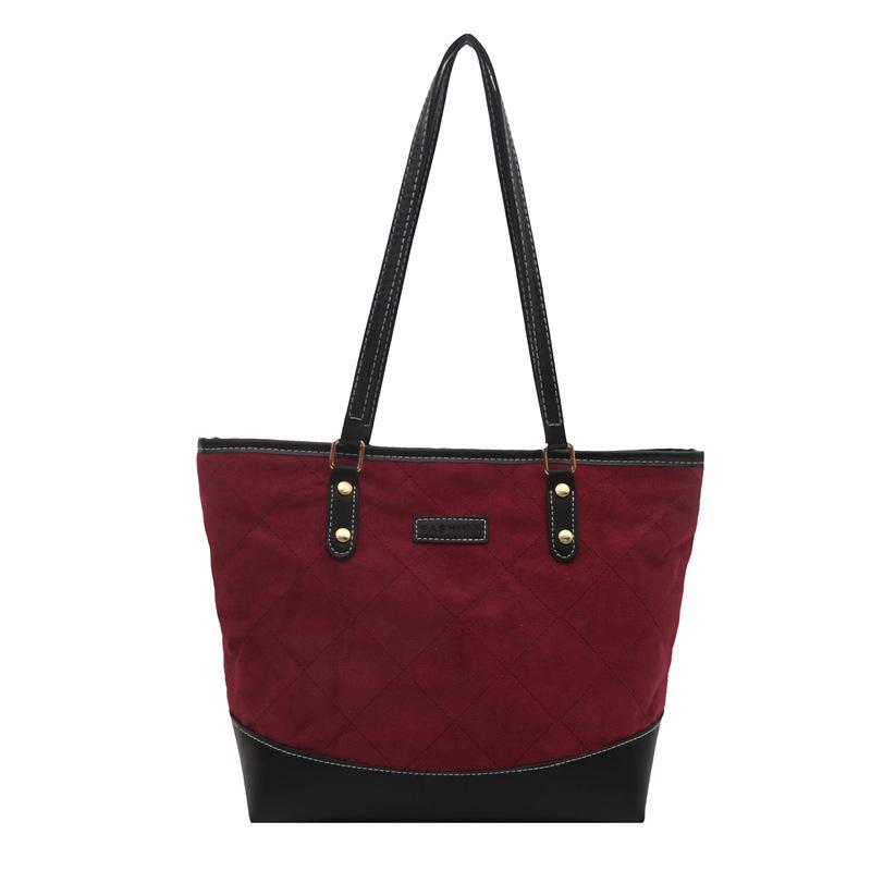 Large-capacity commuter class tote bag autumn popular rhombus splicing advanced atmosphere class bag casual shoulder bag