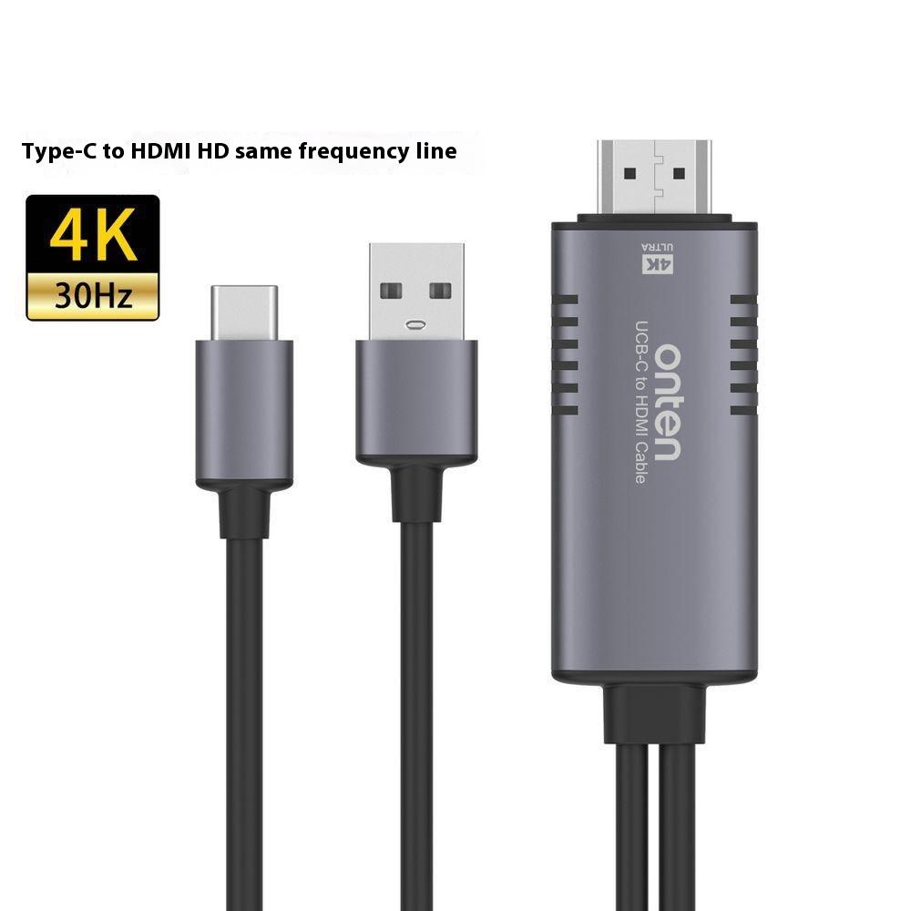 ONTEN OTN-UC515 Type-C to HDMI Cable 4K 30hz High Definition Video Adapter Cord with USB Charging Cable
