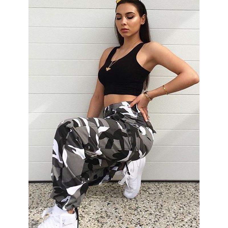 Printed Bucket Side Pocket Loose Pants Printing Series Buckle Side Pocket Loose Pants Female