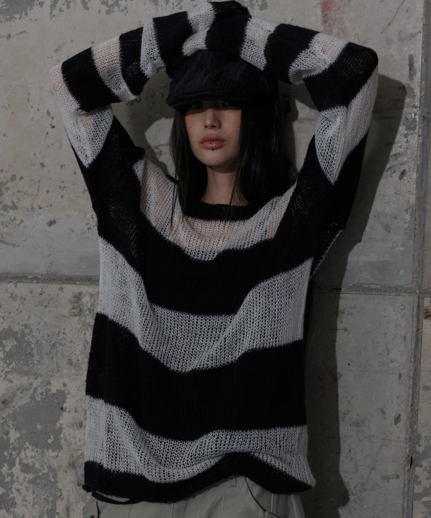 FANCY CLUB Hailey Striped Knit (Black) F25Zb020