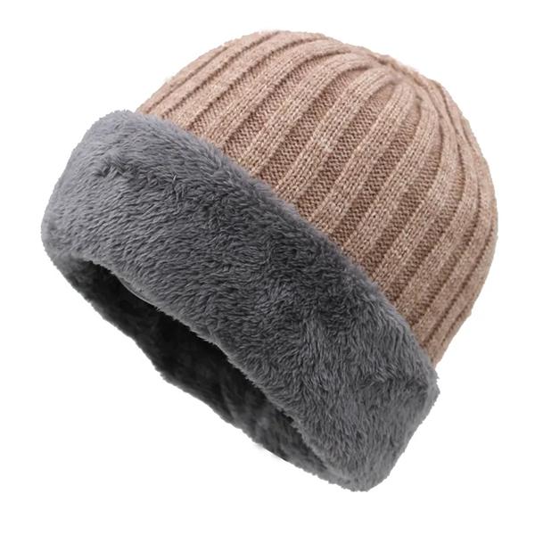 WTEMPO Solid Color Thick Fleece Hats for Men Winter Woolen Hats Soft Stretchy Cold-proof Windproof Knitted Hats for Dad