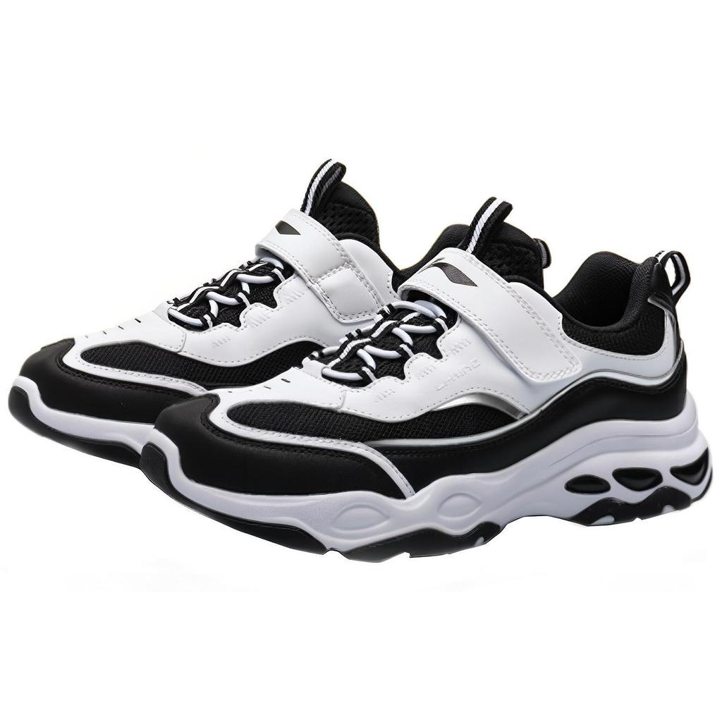 Li Ning Childrens Lifestyle Series Durable Lightweight Casual Shoes Kids Casual Shoes Black White YKCP258-7