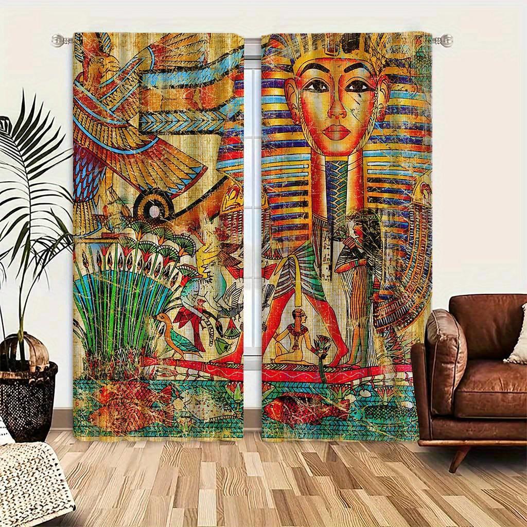 2pcs Ancient Egyptian Mural Curtains Rod Pocket DecorativePrinted Curtain Light-filtering Curtain For Kitchen Living RoomOffice