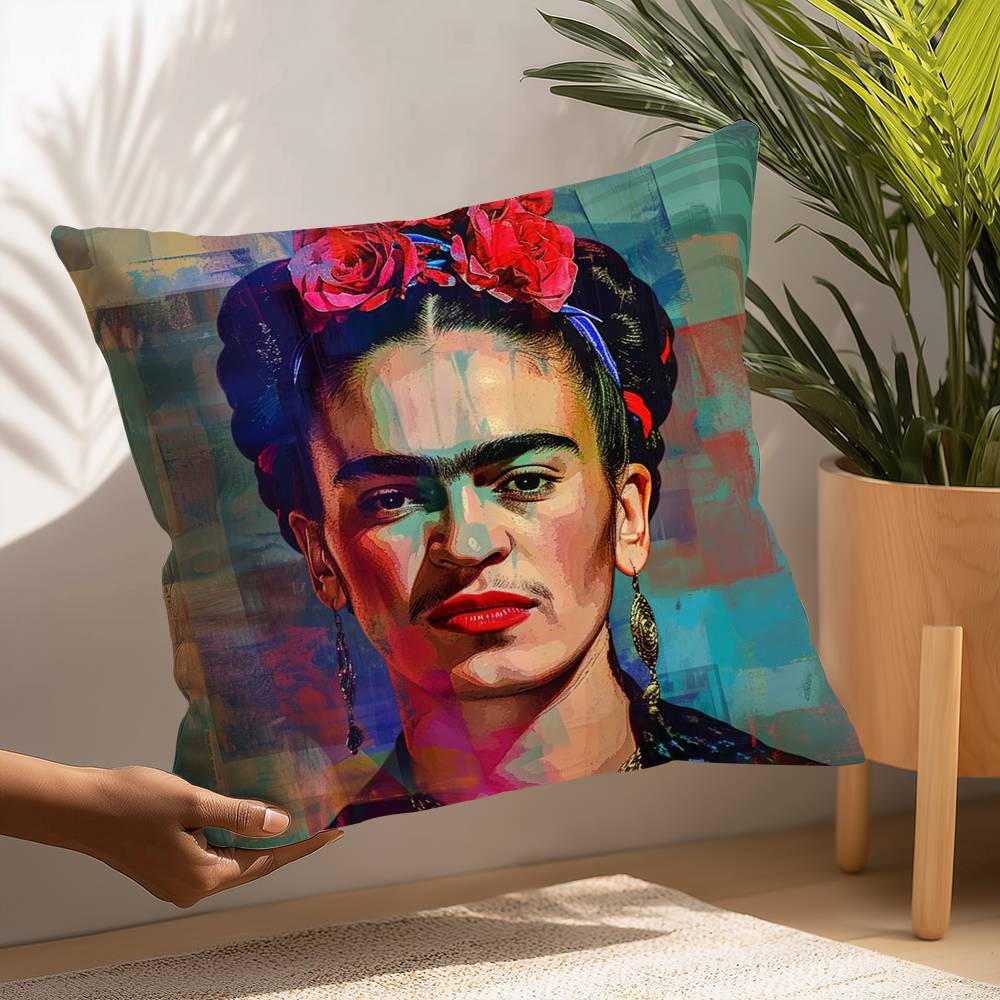 F-Fridas Malerei Kunst Kissenbezug Plüschstoff Weicher Kissenbezug Beidseitig bedruckt Kissenbezug Haushaltsgeschenke