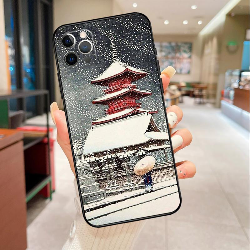 

Japanese Snow Cherry Blossom Art Phone Case For iPhone 16 15 14 11 12 13 17 Pro Max mini 15 Plus 16e 17 Air Protective Cover iPhone 14