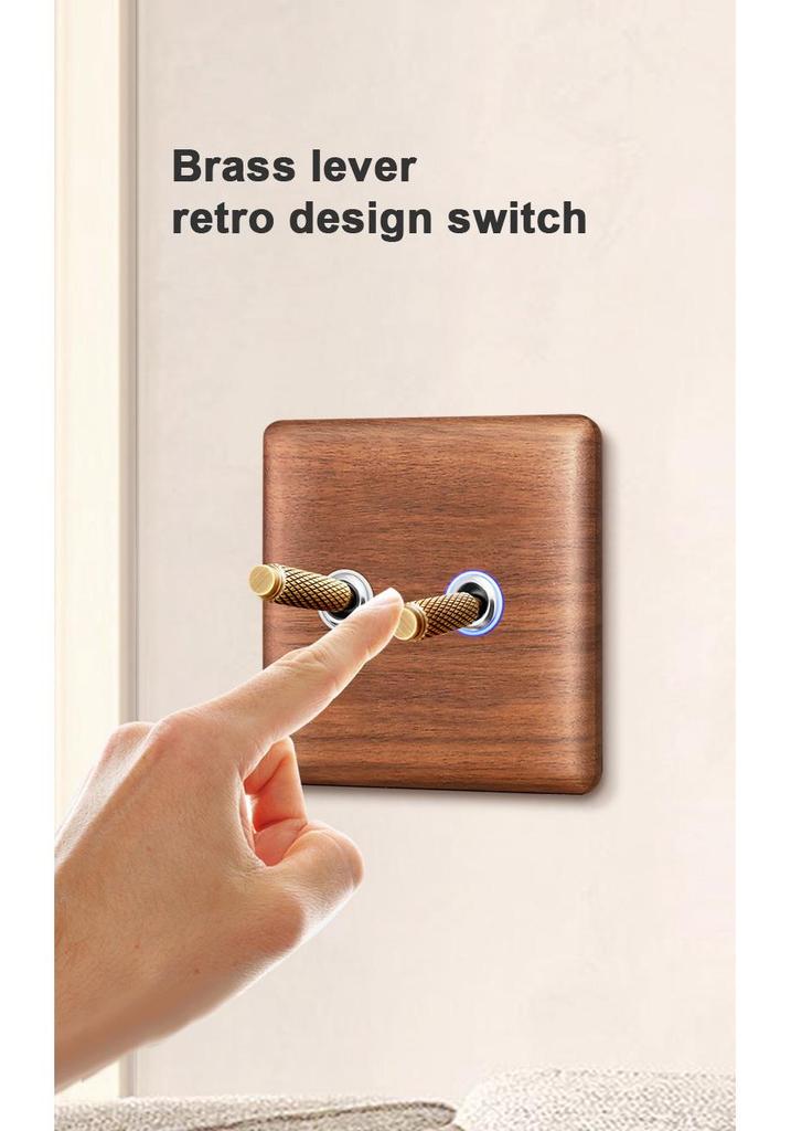 Nordic Toggle Industrial Style Solid Wood 86 Type Single/Double Gang Switch Socket