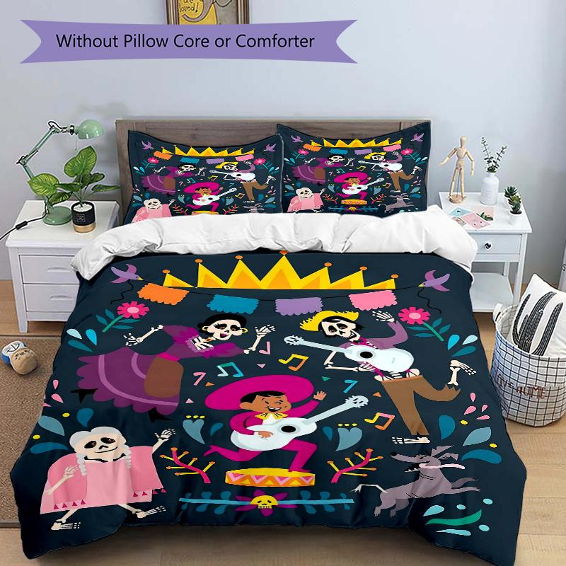 Juego de Colcha 3 Piezas Coco Disney - Suave y Cómodo para Dormitorio, Habitación de Invitados y Dormitorio Juego de Cama 1 Funda de Colcha + 2 Fundas de Almohada.B008