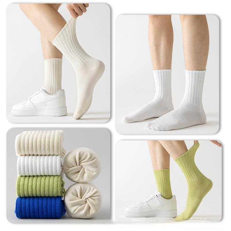 5 Pairs of Cotton Socks Men's Summer Thin Black, White and Grey Mid-calf Cotton Anti-odour Sweat Summer Long Sports Socks for Men