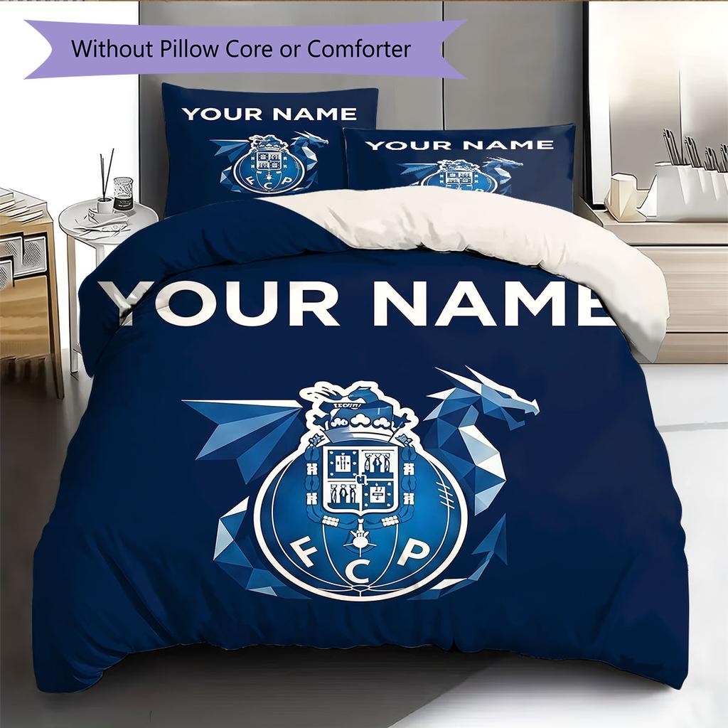 Custom Name,FC Porto Pattern Bedding Home Decoration Birthday Gift ( 1 Duvet Cover + 2 Pillowcase, Without Core),fan Merchandise.