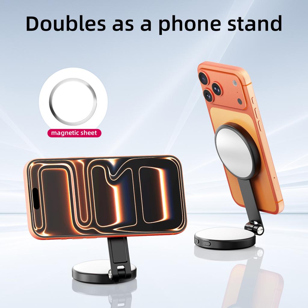 3 in 1 Magnetic Selfie Ring Light with Mirror LED Foldable Fill Light 360° Adjustable For iphone 17 16 Mobile Phone Photography