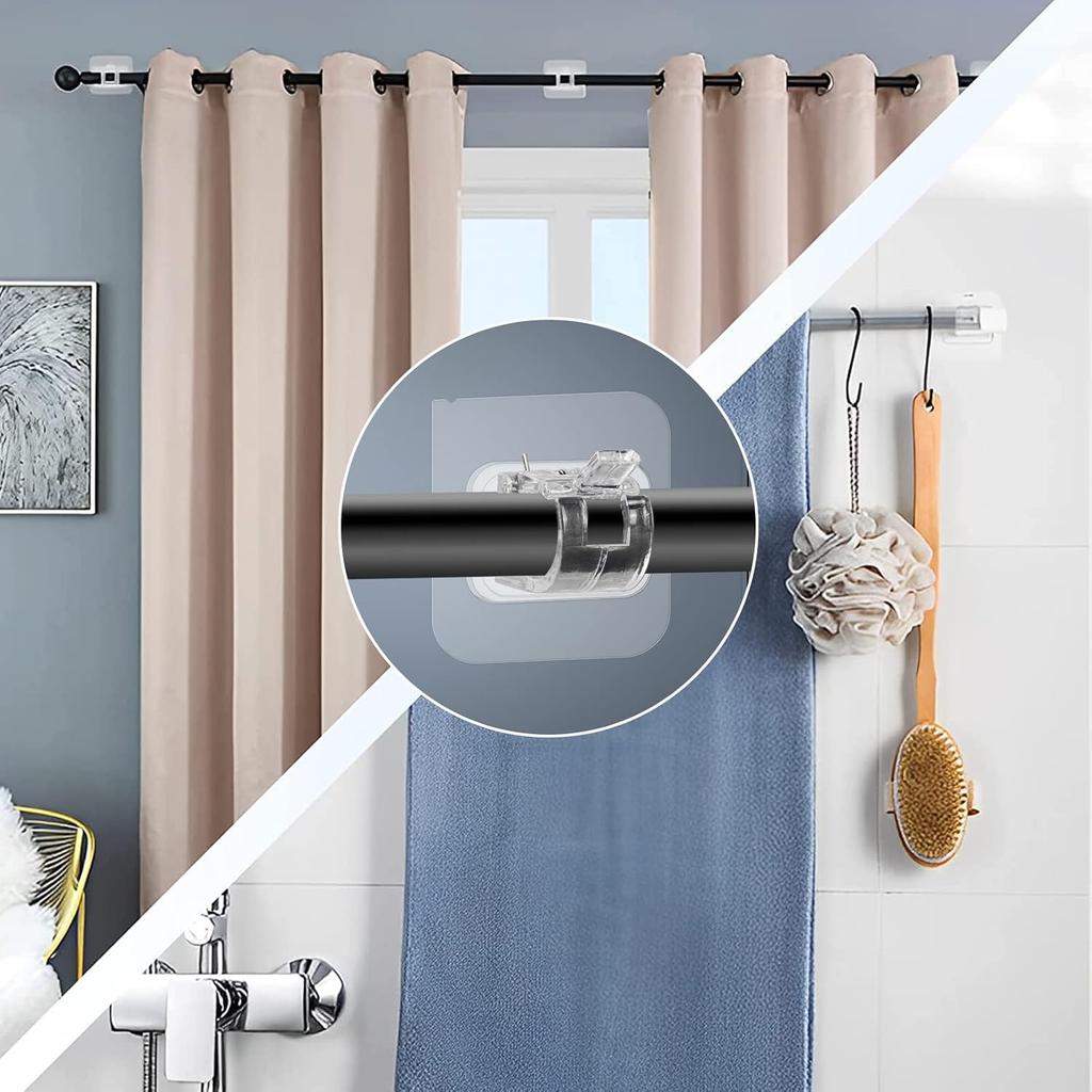 8PCS Curtain Rods No Drilling,No Drill Curtain Rod Brackets Hooks Nail Free Adjustable,Stick On Curtain Rod Transparent Hook Holders for Home