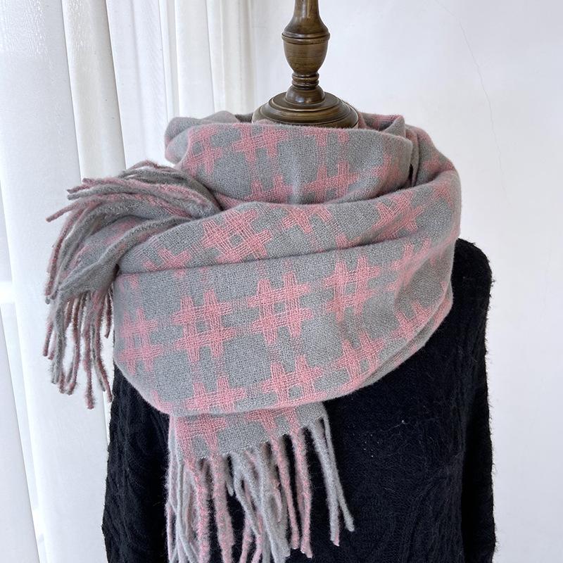 Plaid Scarf Women's Winter New Retro Warm Scarf Imitation Cashmere Shawl