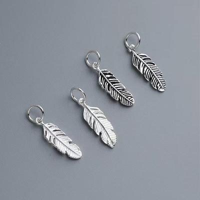 Handmade S925 Sterling Silver Feather Pendant for DIY Beaded Rope Bracelet or Necklace