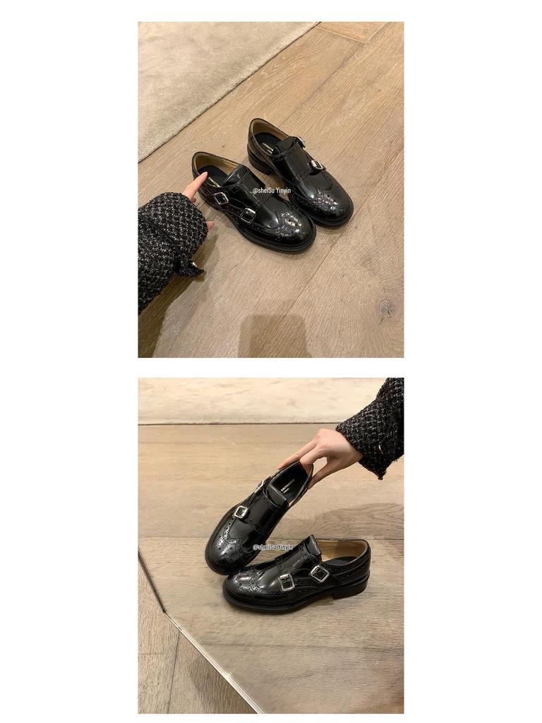 Su Yinyin Damen Leder Oxford Loafer mit Blockabsatz - Vielseitiger Britischer Stil, Geschnitztes Design für den Frühling