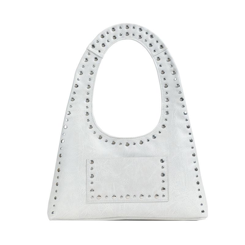 Retro Maillard Style Rivet Armpit Bag European And American Motorcycle Style Women Studded Purses Leather Shoulder Handbag