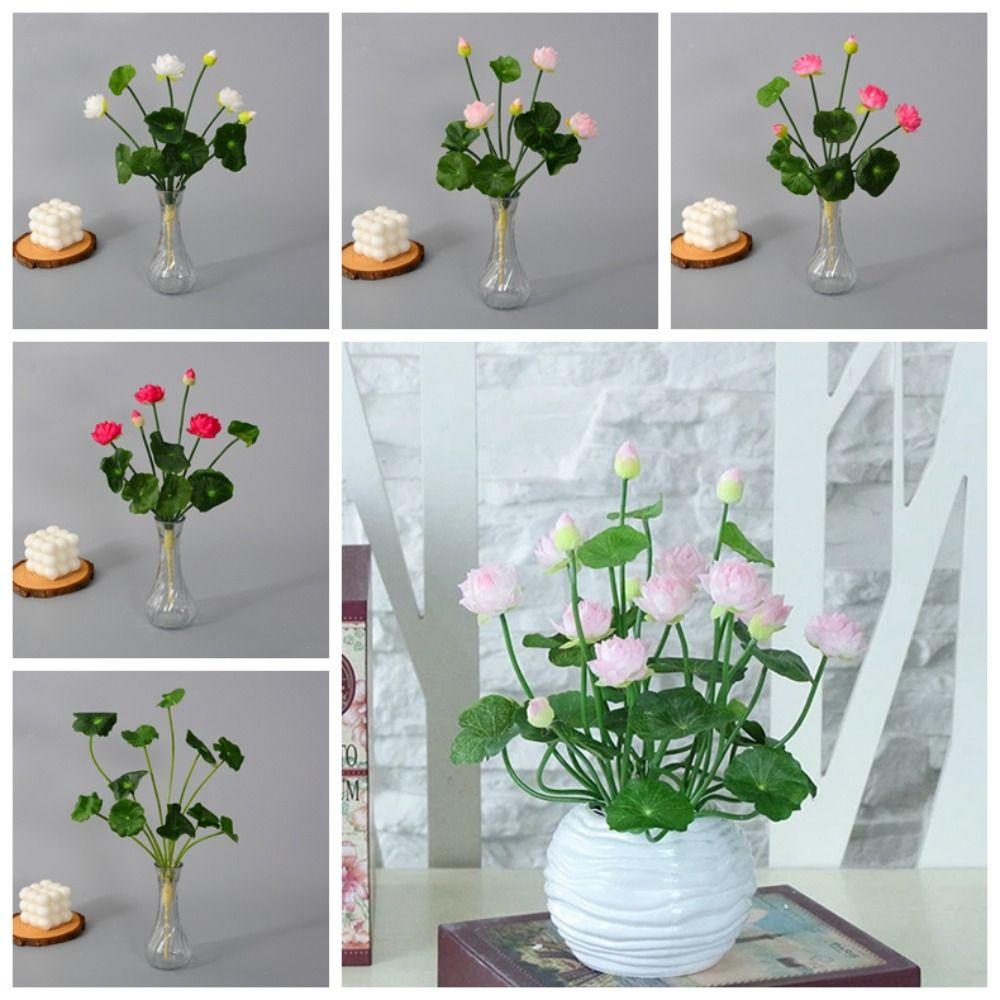 Beautiful Artificial Lotus Flower Plastic Simulation Lotus Mini Silk Lotus  Home Office