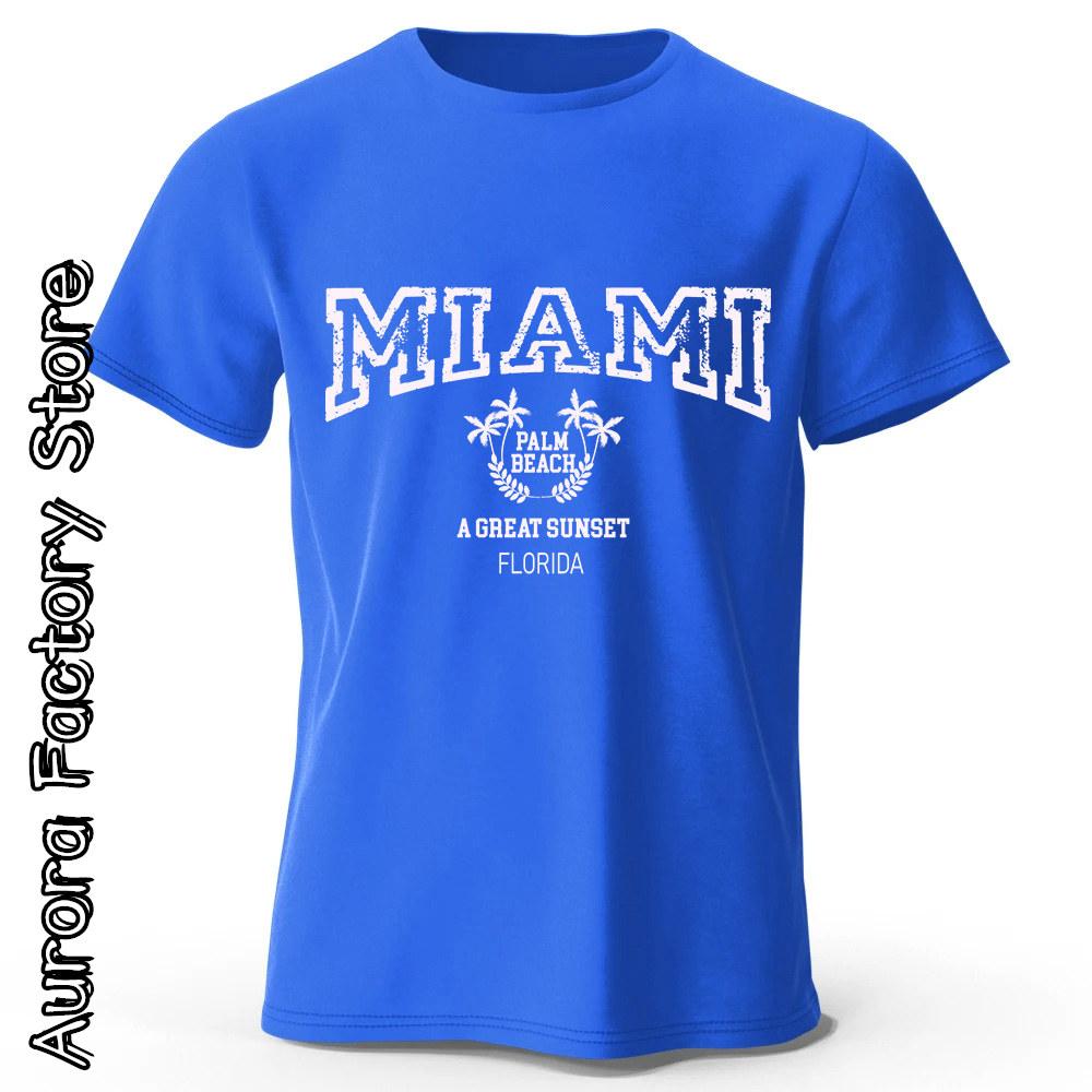 MIAMI Potisk Tričko Léto Pánské Ležérní Bavlna O-Výstřih Topy Trička Pánská Móda Camiseta Krátký Rukáv Oblečení Vintage Streetwear
